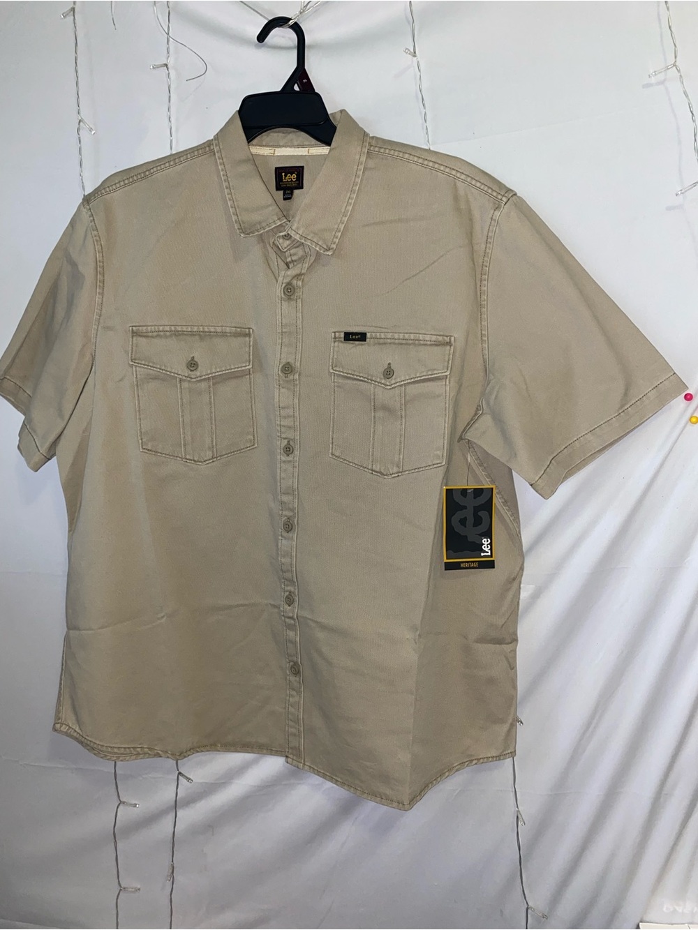 Lee Men’s Short Sleeve Button-Up Shirt in Khaki two sizes 2xl and S $21 each.